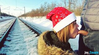 Winter outdoor amateur oral on the railroad