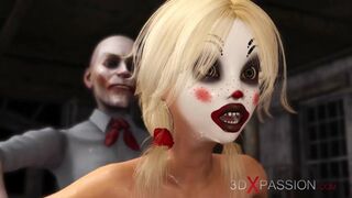 Joker forcefully copulates a cute alluring blonde in a clown mask in the abandoned chamber