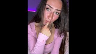 young British student sensually undresses in her pink outfit